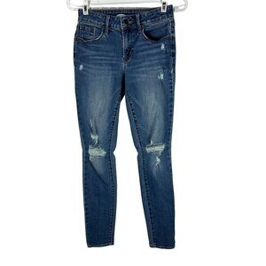 Old Navy Womens Pop Icon Skinny Jeans  Size 00 Ripped Detailing Dark Wash